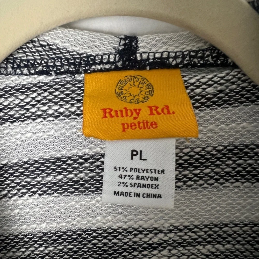 NEW Ruby Rd. Petite White & Navy‎ Nautical Stripe Hooded Open Coverup  Cardigan